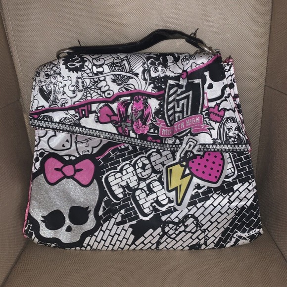 monster high | Accessories | Monster High Coloring Bag Purse Goth Skull Glitter Black White Pink ...